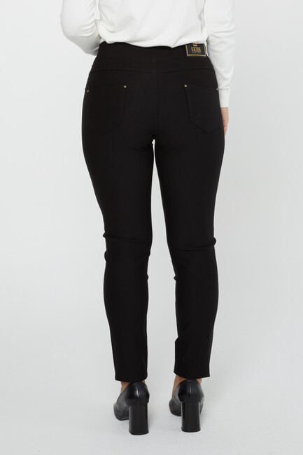 Women's Elastic Waist Trousers Patterned Stone Detail Black - 3783 | KAZEE - Thumbnail