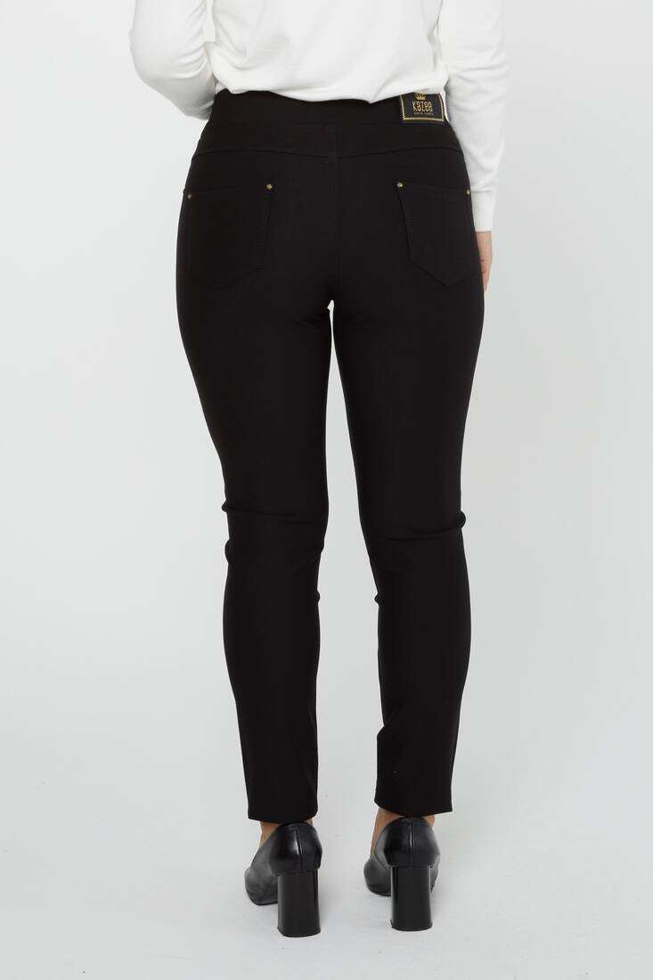 Women's Elastic Waist Trousers Patterned Stone Detail Black - 3783 | KAZEE