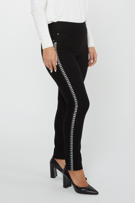 Women's Waist Elastic Trousers Side Stripe Stone Black - 3748 | KAZEE - Thumbnail