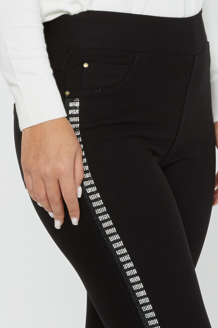 Women's Waist Elastic Trousers Side Stripe Stone Black - 3748 | KAZEE - Thumbnail