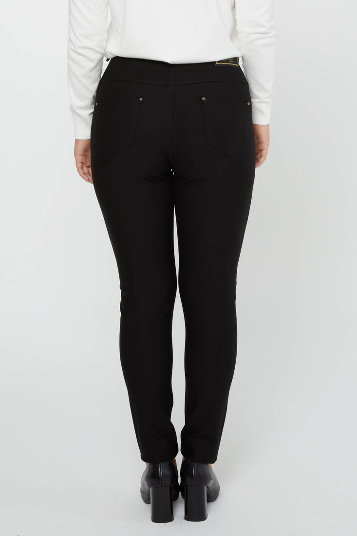 Women's Waist Elastic Trousers Side Stripe Stone Black - 3748 | KAZEE