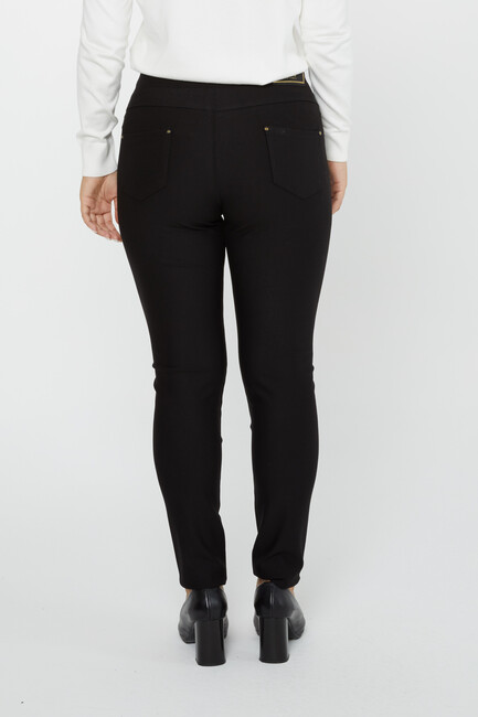 Women's Elastic Waist Trousers Star Stone Detail Black - 3779 | KAZEE - Thumbnail