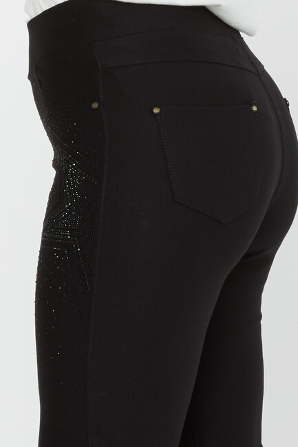 Women's Elastic Waist Trousers Star Stone Detail Black - 3779 | KAZEE - Thumbnail