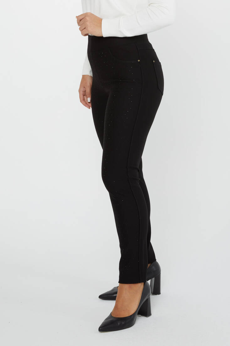 Women's Elastic Waist Trousers Stoned Black - 3735 | KAZEE