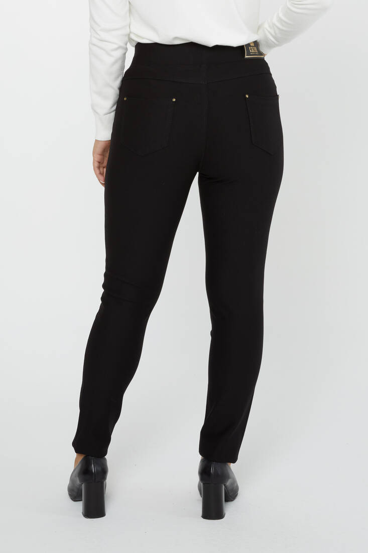 Women's Elastic Waist Trousers Stoned Black - 3735 | KAZEE