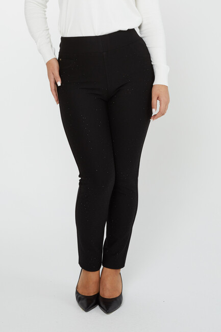 Women's Elastic Waist Trousers Stoned Black - 3735 | KAZEE - Thumbnail