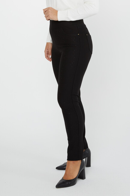 Women's Elastic Waist Trousers Stoned Black - 3735 | KAZEE - Thumbnail