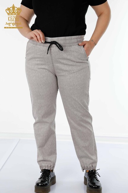 Women's Trousers with Tie Waist Beige - 3501 | KAZEE - Thumbnail