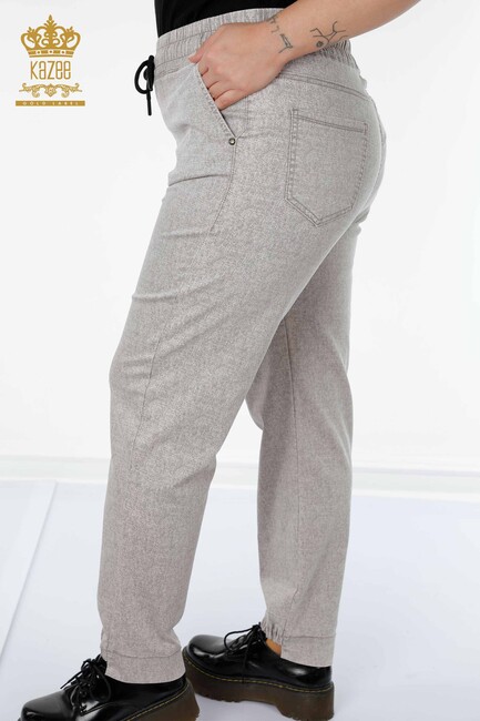 Women's Trousers with Tie Waist Beige - 3501 | KAZEE - Thumbnail