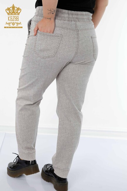 Women's Trousers with Tie Waist Beige - 3501 | KAZEE - Thumbnail