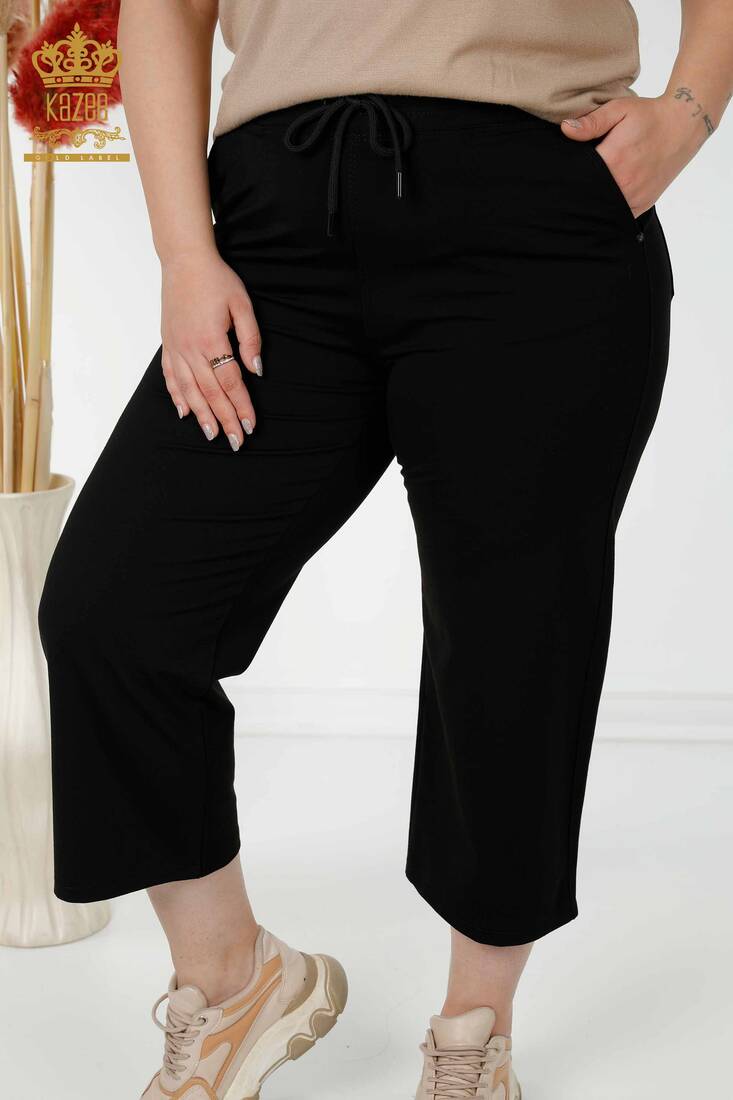 Women's Trousers with Tie Waist Black - 3466 | KAZEE