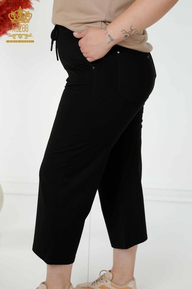 Women's Trousers with Tie Waist Black - 3466 | KAZEE