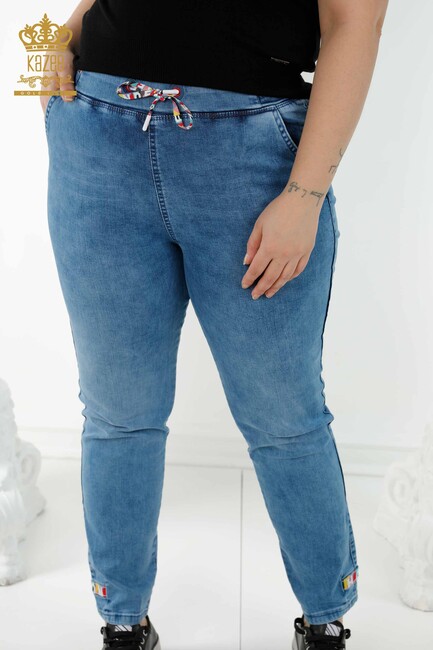 Women's Tie Waist Trousers Blue - 3679 | KAZEE - Thumbnail