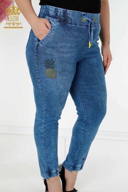 Women's Trousers with Tie Waist Blue - 3692 | KAZEE - Thumbnail