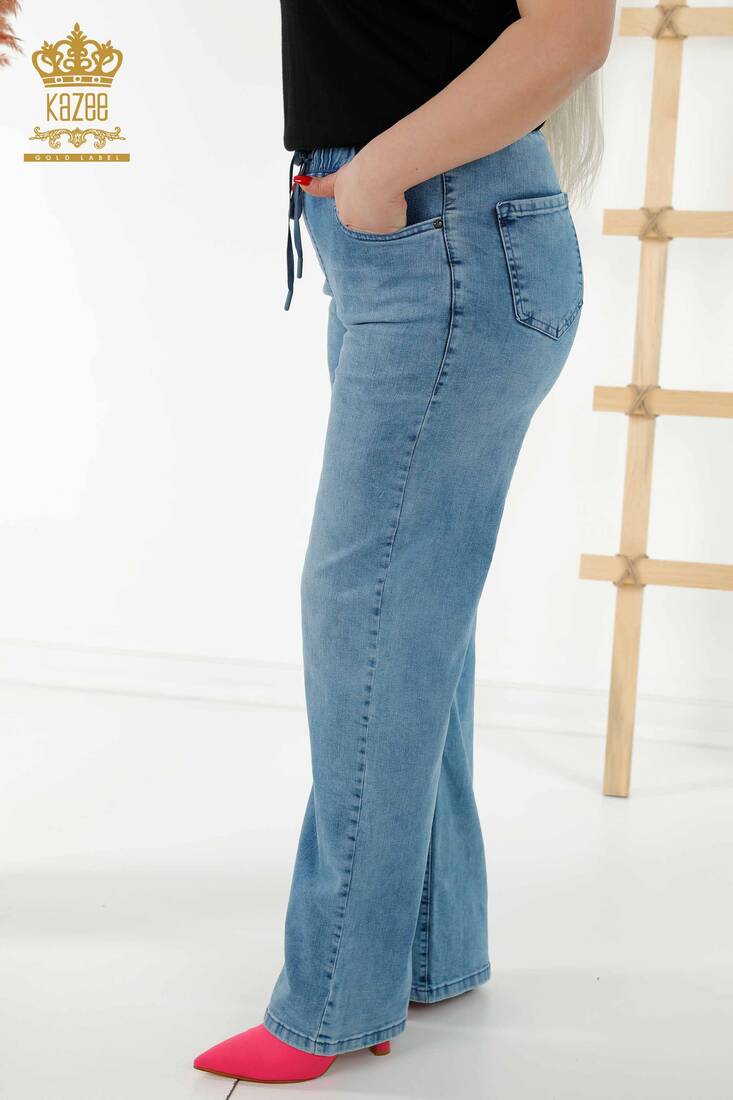 Women's Trousers Tie Waist Blue - 3695 | KAZEE