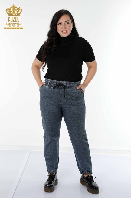 Women's Trousers with Tie Waist Navy Blue - 3501 | KAZEE - Thumbnail