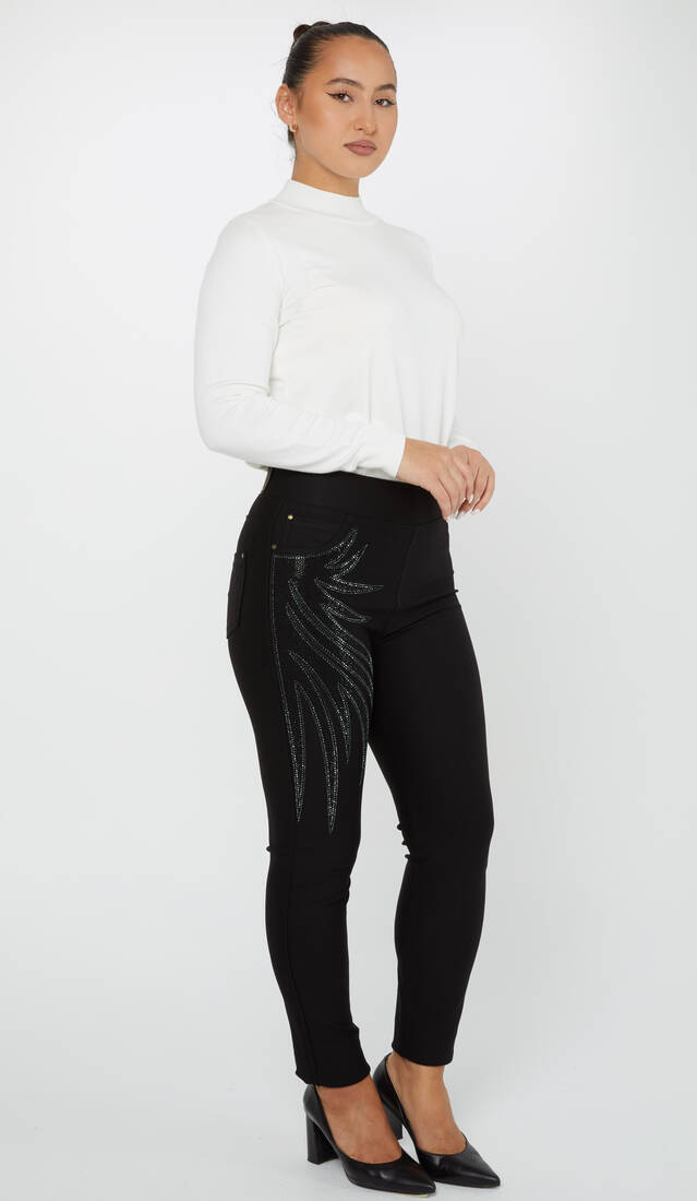 Women's Trousers Front Stone Detail Black - 3771 | KAZEE