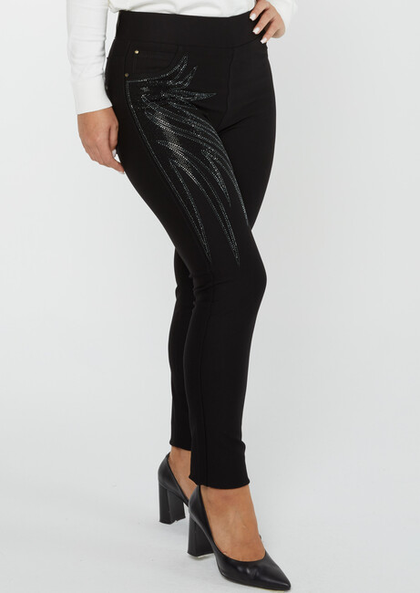 Women's Trousers Front Stone Detail Black - 3771 | KAZEE - Thumbnail