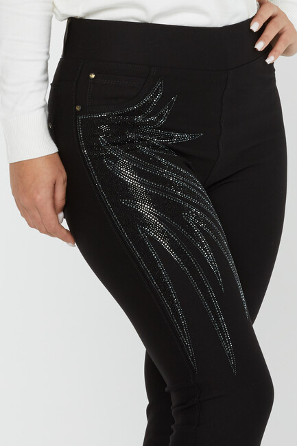 Women's Trousers Front Stone Detail Black - 3771 | KAZEE - Thumbnail