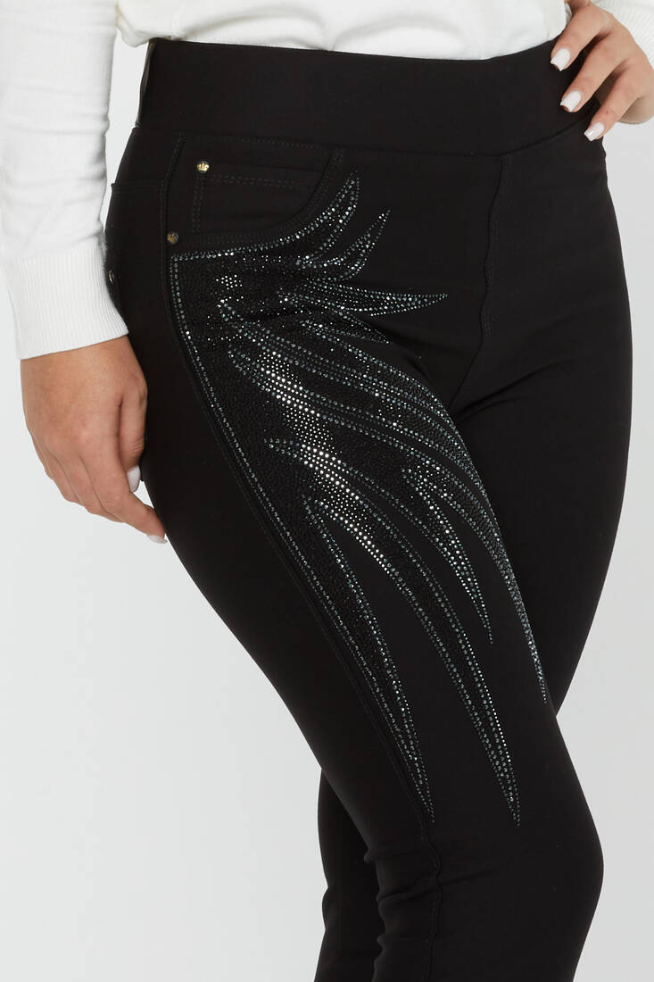 Women's Trousers Front Stone Detail Black - 3771 | KAZEE