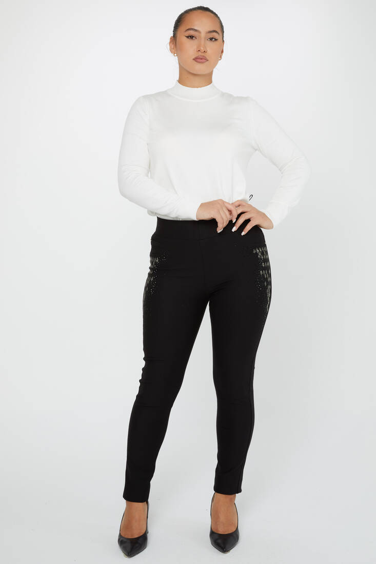 Women's Trousers Side Stoned Black - 3754 | KAZEE