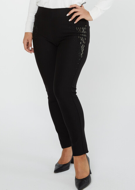 Women's Trousers Side Stoned Black - 3754 | KAZEE - Thumbnail