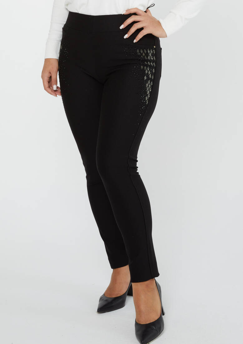 Women's Trousers Side Stoned Black - 3754 | KAZEE