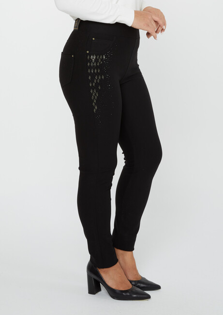 Women's Trousers Side Stoned Black - 3754 | KAZEE - Thumbnail