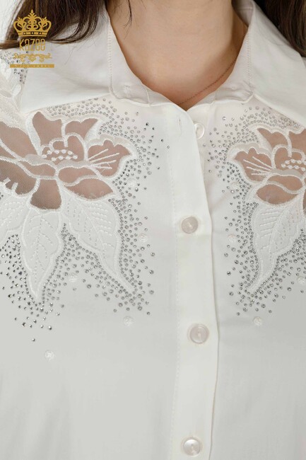 Women's Shirt Ecru With Flower Embroidery - 20253 | KAZEE - Thumbnail