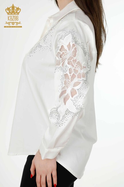 Women's Shirt Ecru With Flower Embroidery - 20253 | KAZEE - Thumbnail