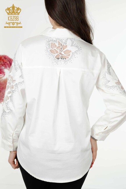 Women's Shirt Ecru With Flower Embroidery - 20253 | KAZEE - Thumbnail