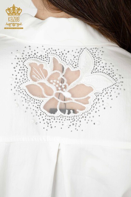 Women's Shirt Ecru With Flower Embroidery - 20253 | KAZEE - Thumbnail