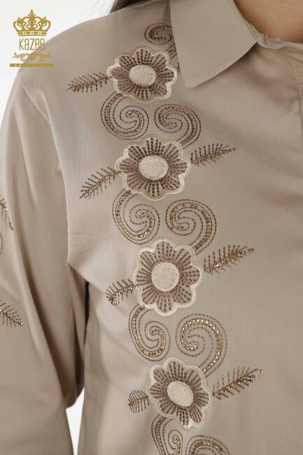 Women's Shirt Beige With Flower Embroidery - 20246 | KAZEE - Thumbnail