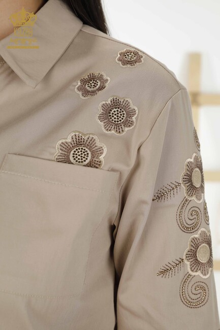 Women's Shirt Beige With Flower Embroidery - 20246 | KAZEE - Thumbnail