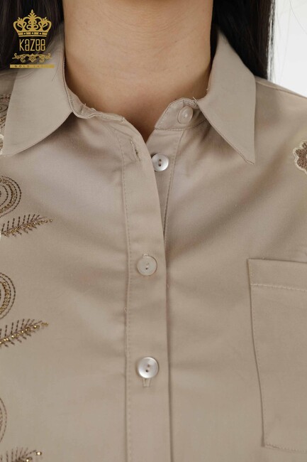 Women's Shirt Beige With Flower Embroidery - 20246 | KAZEE - Thumbnail