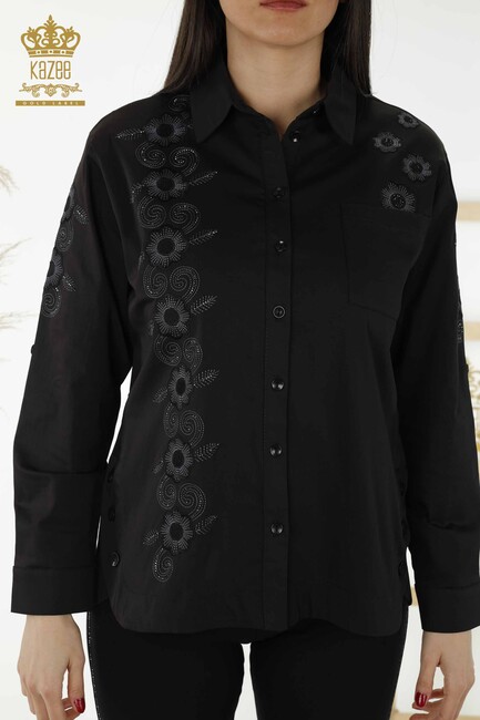 Women's Shirt Black With Floral Embroidery - 20246 | KAZEE - Thumbnail