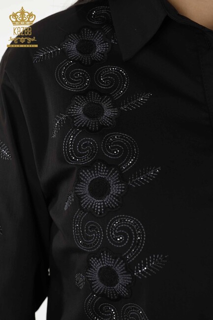 Women's Shirt Black With Floral Embroidery - 20246 | KAZEE - Thumbnail