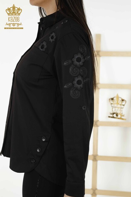 Women's Shirt Black With Floral Embroidery - 20246 | KAZEE - Thumbnail