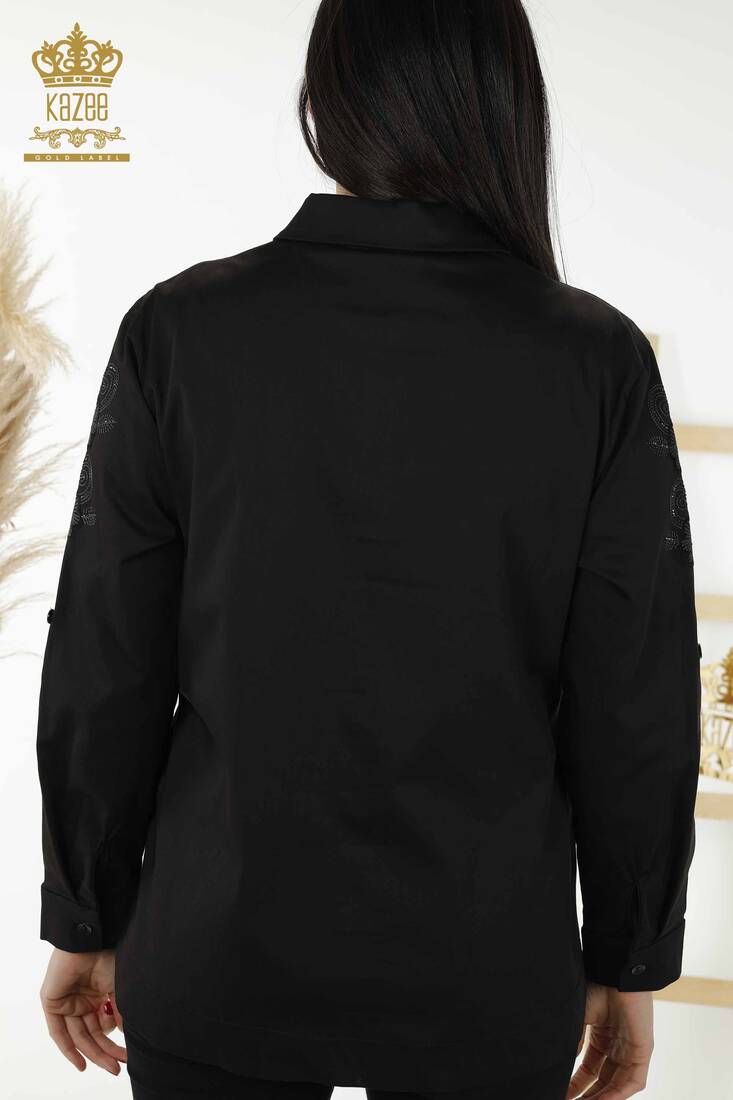 Women's Shirt Black With Floral Embroidery - 20246 | KAZEE