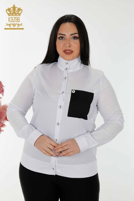 Women's Shirt Picture Printed White-Black - 20309 | KAZEE - Thumbnail