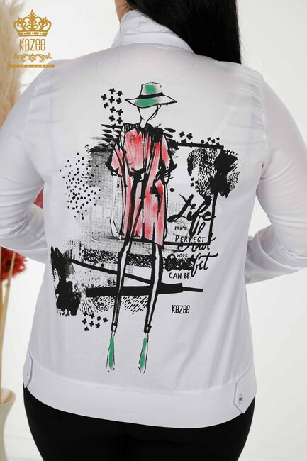 Women's Shirt Picture Printed White-Black - 20309 | KAZEE - Thumbnail