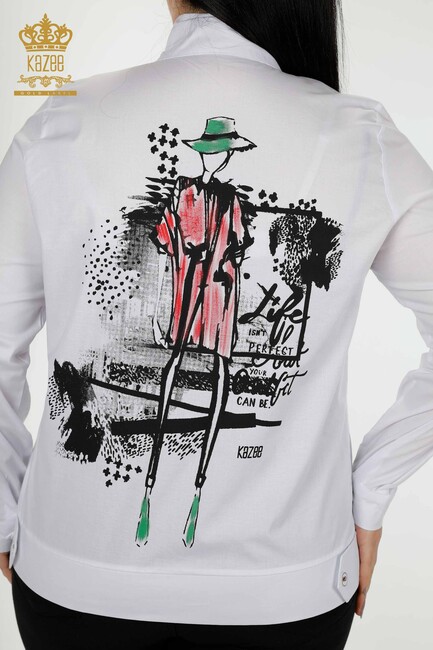 Women's Shirt Picture Printed White-Green - 20309 | KAZEE - Thumbnail