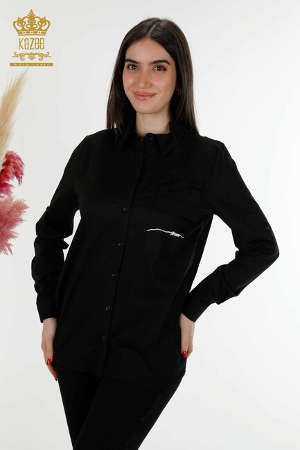 Women's Shirt Pocket Detailed Black - 20312 | KAZEE - Thumbnail