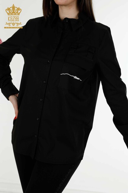 Women's Shirt Pocket Detailed Black - 20312 | KAZEE - Thumbnail