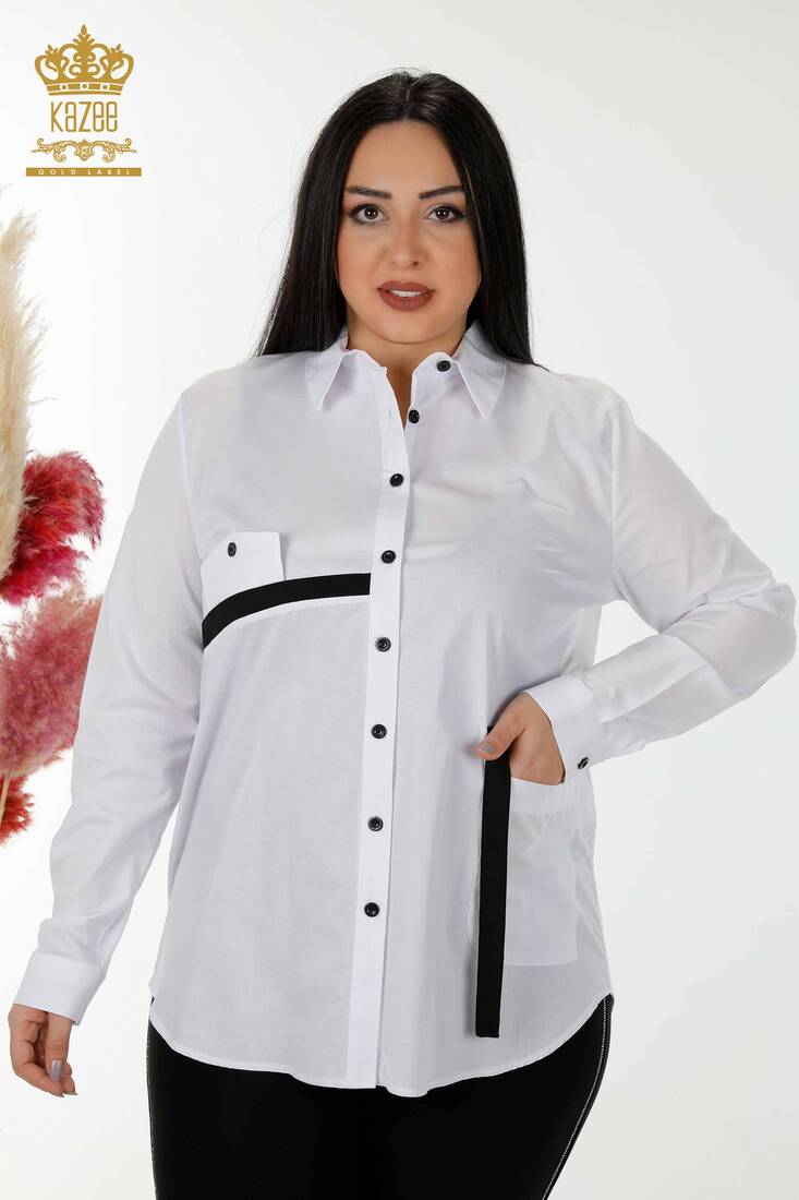 Women's Shirt Pocket Detailed White - 20308 | KAZEE