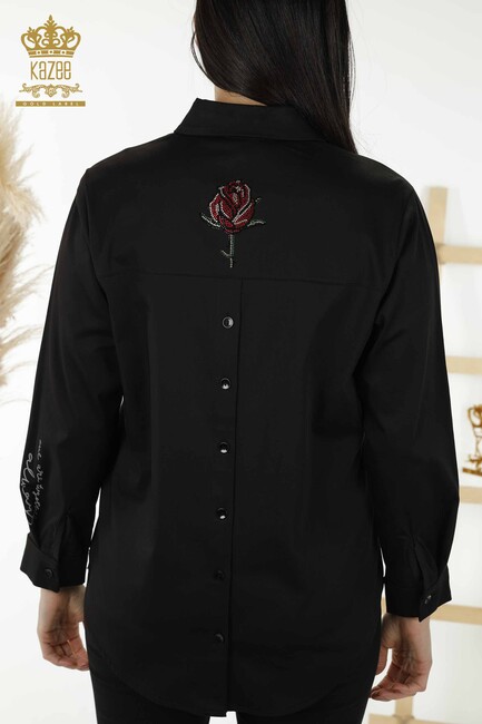 Women's Shirt Rose Pattern Black - 20227 | KAZEE - Thumbnail