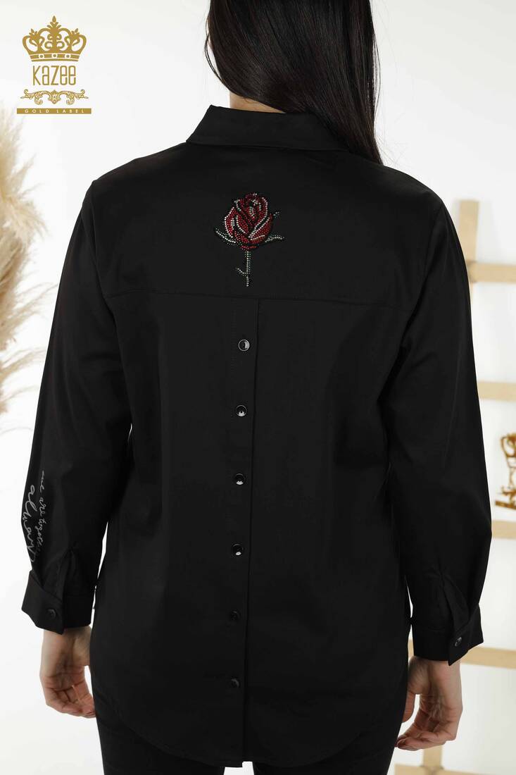 Women's Shirt Rose Pattern Black - 20227 | KAZEE