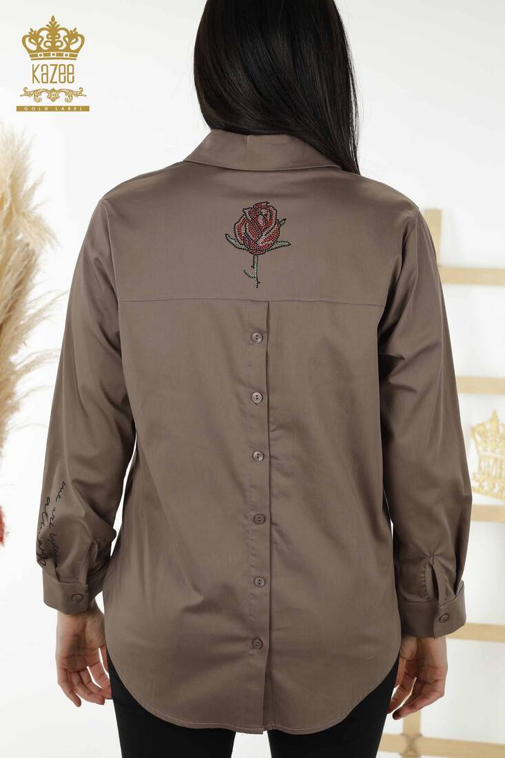 Women's Shirt Rose Patterned Brown - 20227 | KAZEE