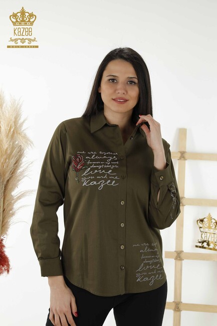 Women's Shirt Rose Patterned Khaki - 20227 | KAZEE - Thumbnail