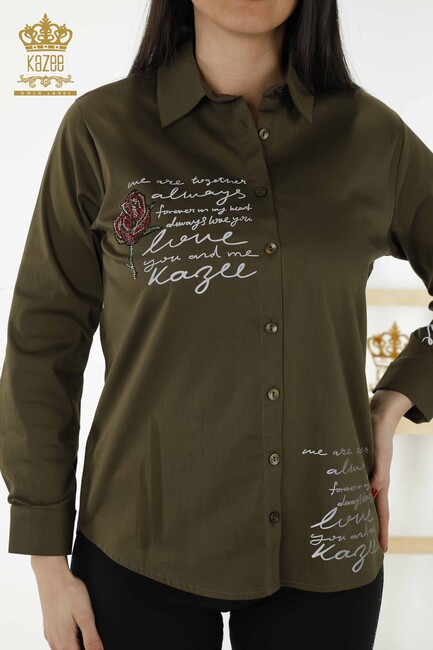 Women's Shirt Rose Patterned Khaki - 20227 | KAZEE - Thumbnail